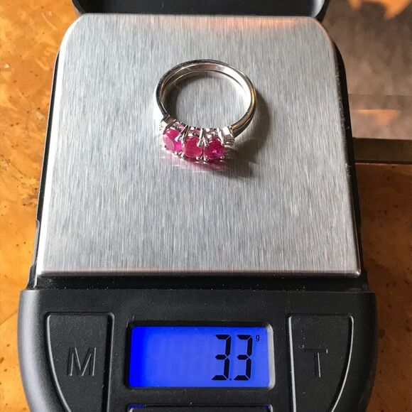 Natural Ruby Diamond Sterling Silver Ring Size 8 - Picture 8 of 8